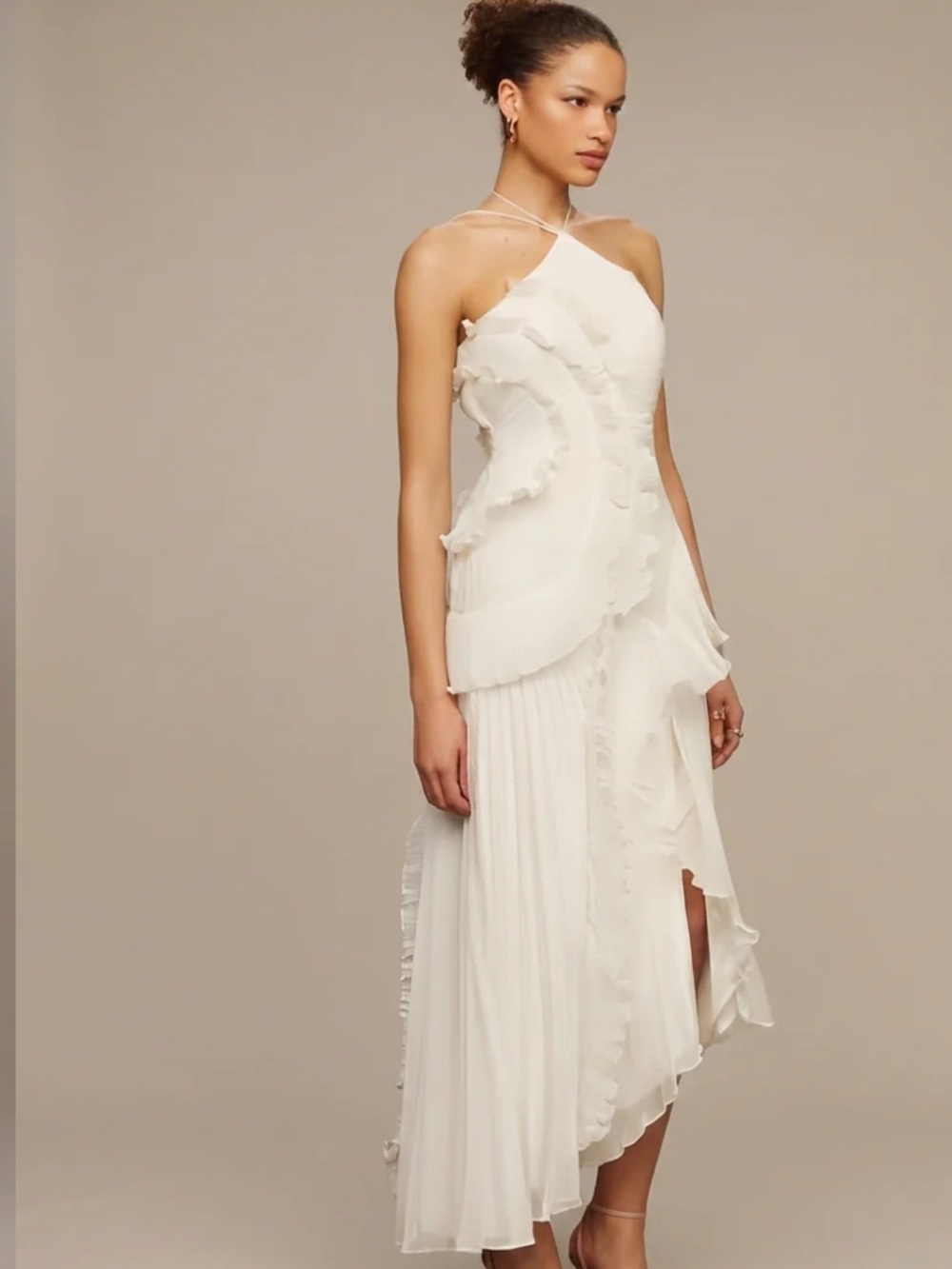 Florence the Label Serelina Maxi Dress - White Halter Ruffle Maxi Dress